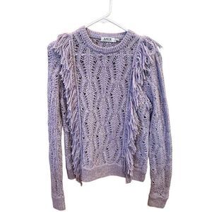 Amur Womens Carla Sweater L Purple Lilac Fringe Chunky Knit Wool Blend